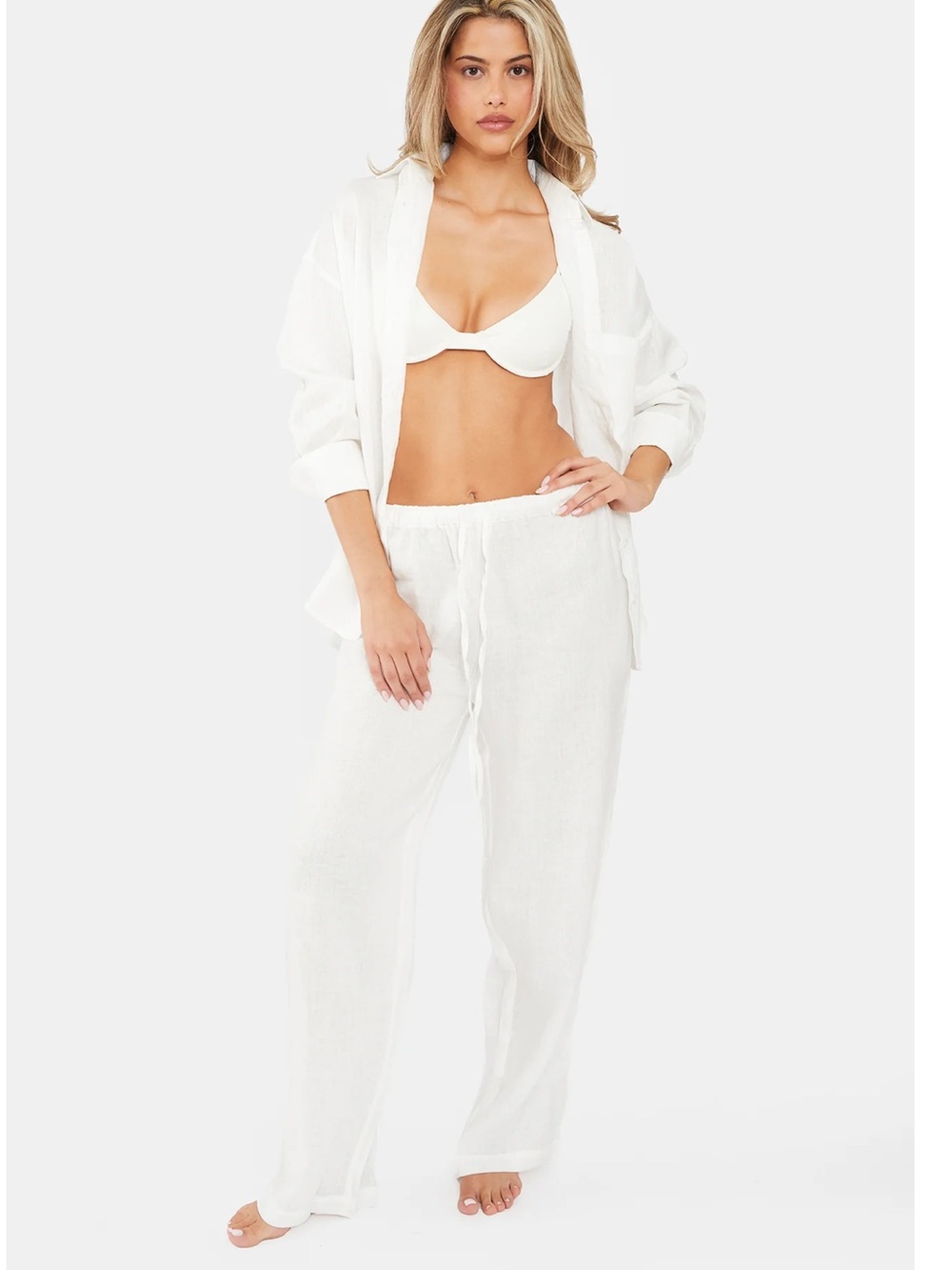 NWOT NYUD Swim Linen Button Down Shirt and Wide Leg Pant Set S/M